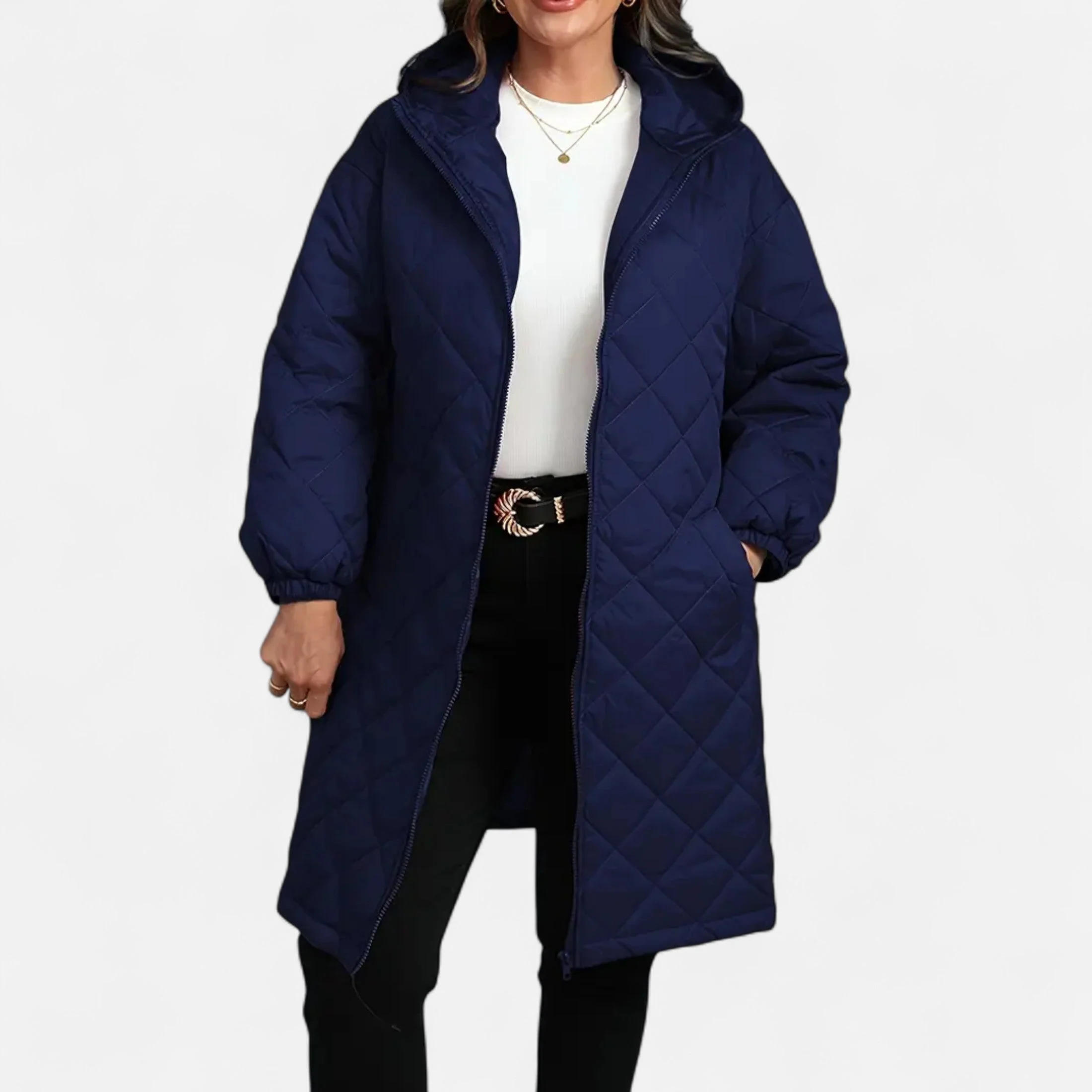 Ceylan Women’s Long Quilted Coat with Hood - Image 10