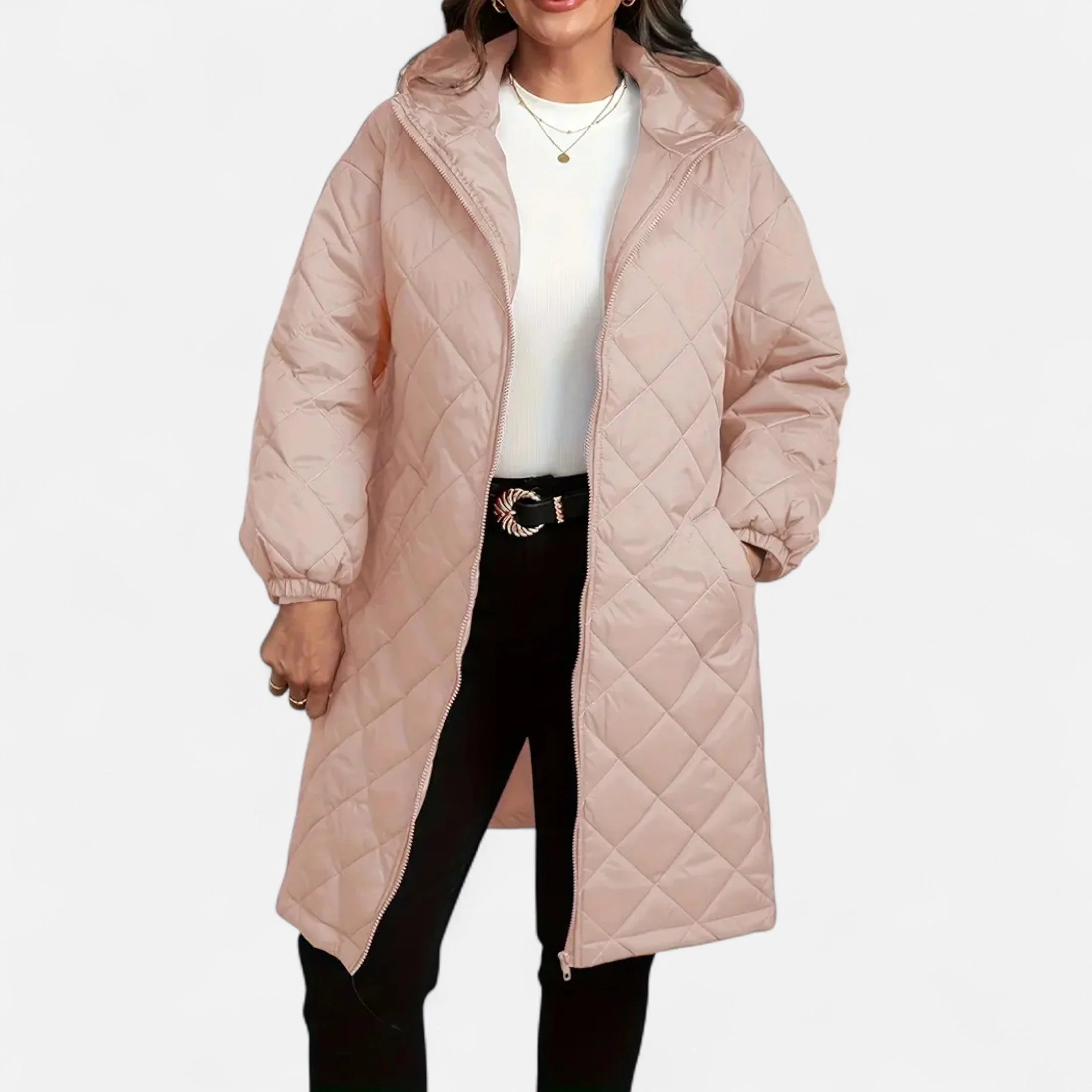 Ceylan Women’s Long Quilted Coat with Hood - Image 11