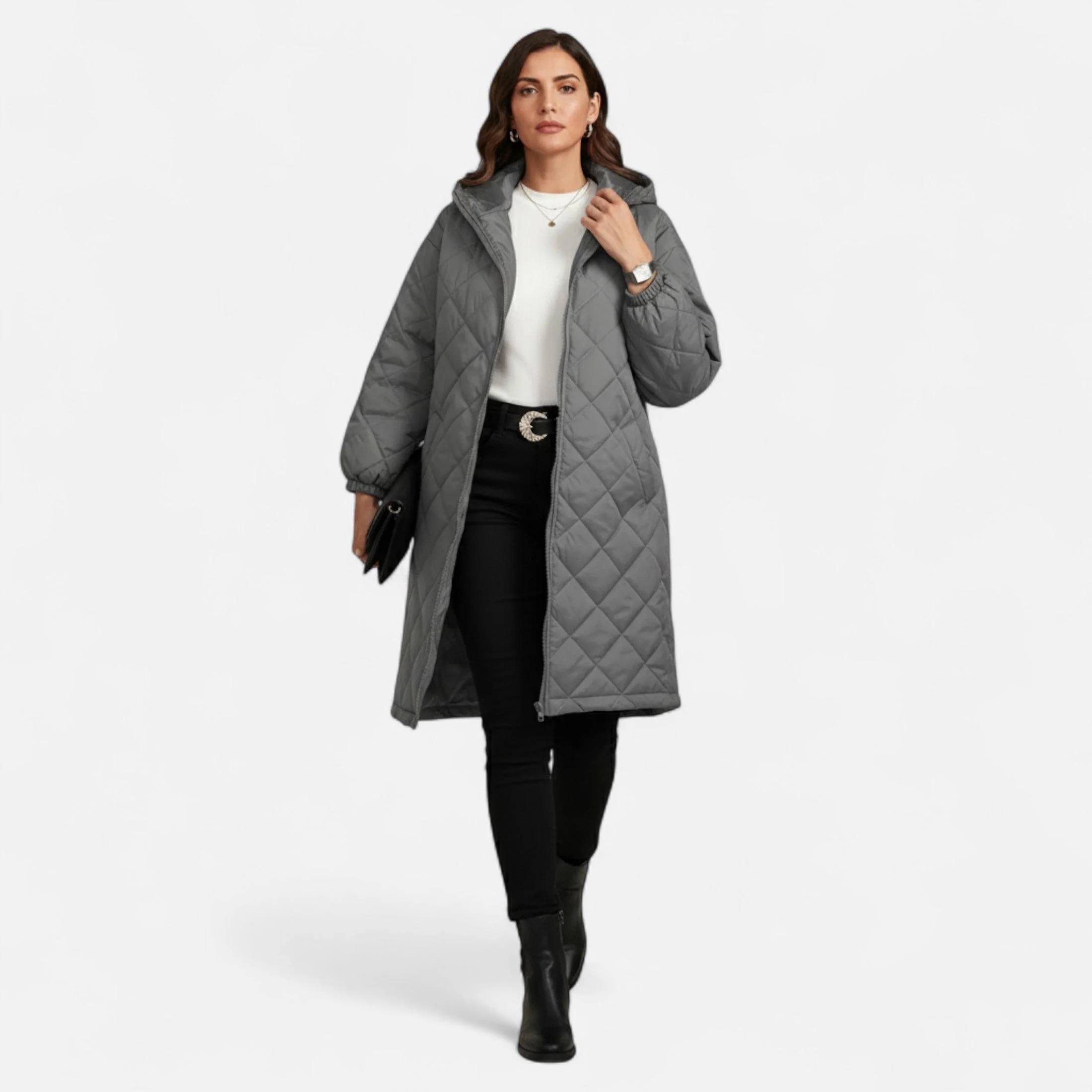 Ceylan Women’s Long Quilted Coat with Hood - Image 12