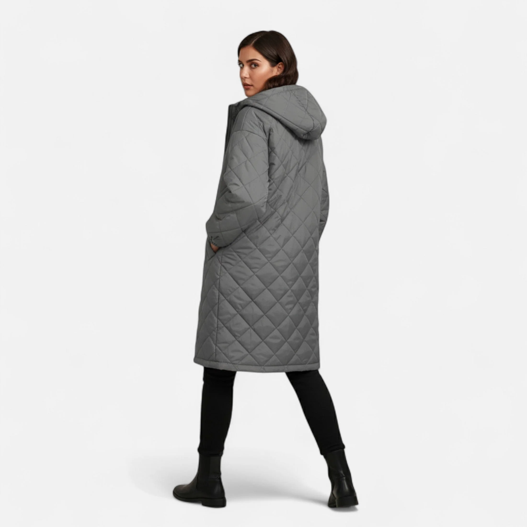 Ceylan Women’s Long Quilted Coat with Hood - Image 13