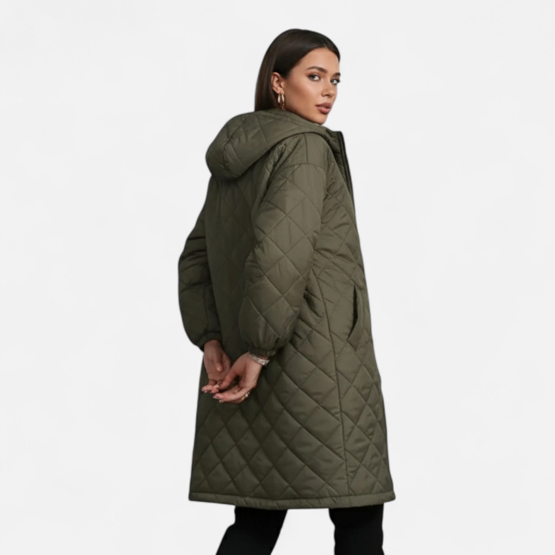 Ceylan Women’s Long Quilted Coat with Hood - Image 15