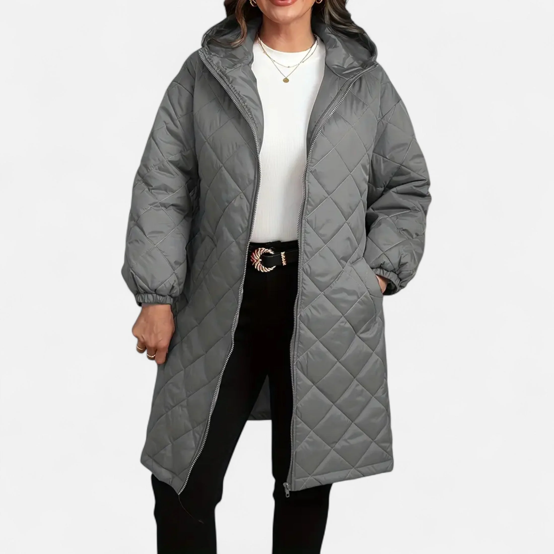 Ceylan Women’s Long Quilted Coat with Hood - Image 2