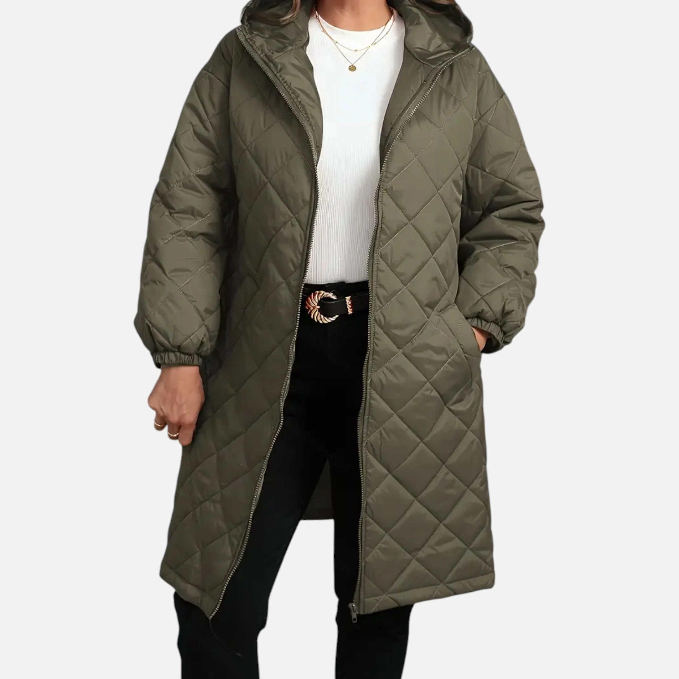 Ceylan Women’s Long Quilted Coat with Hood - Image 3