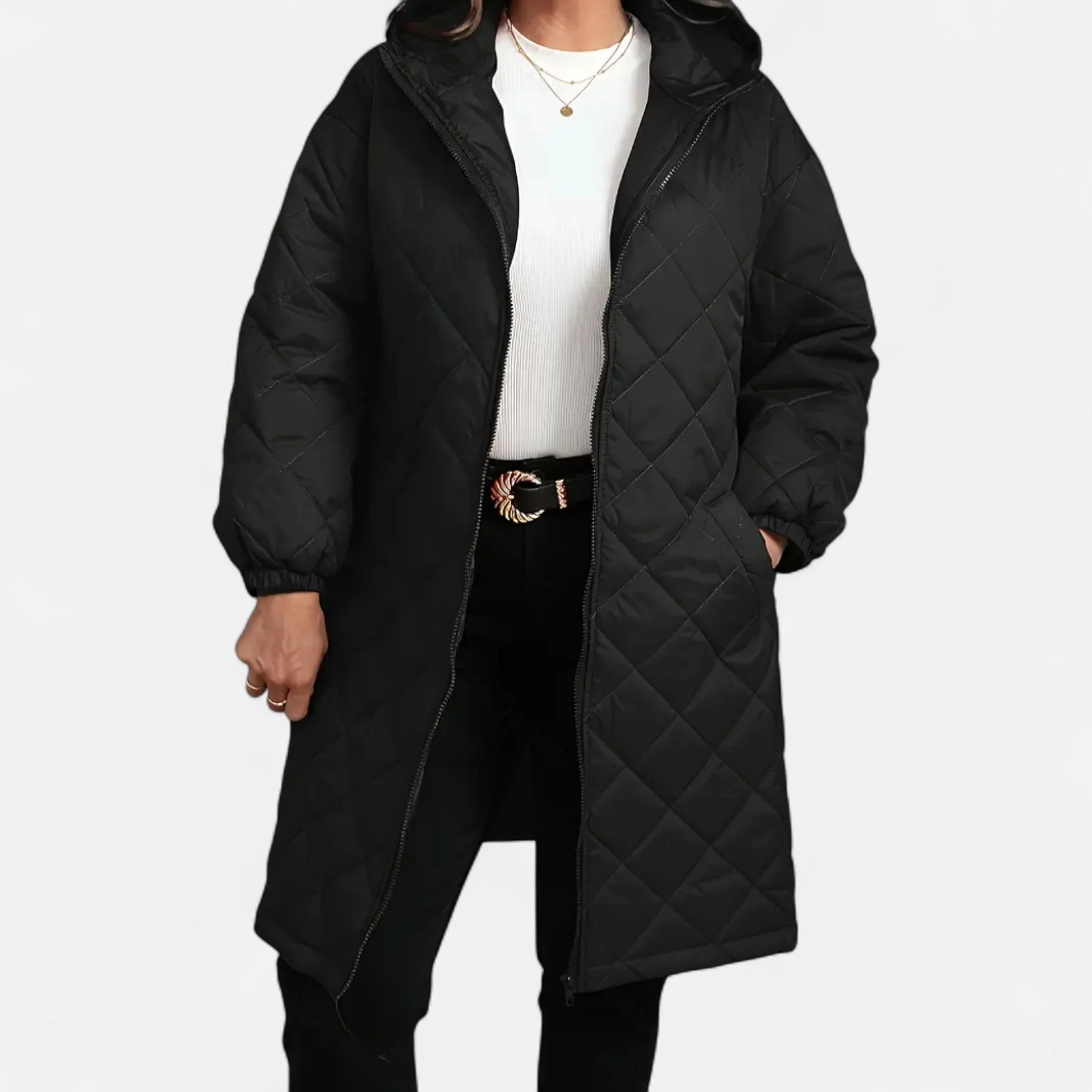 Ceylan Women’s Long Quilted Coat with Hood - Image 4