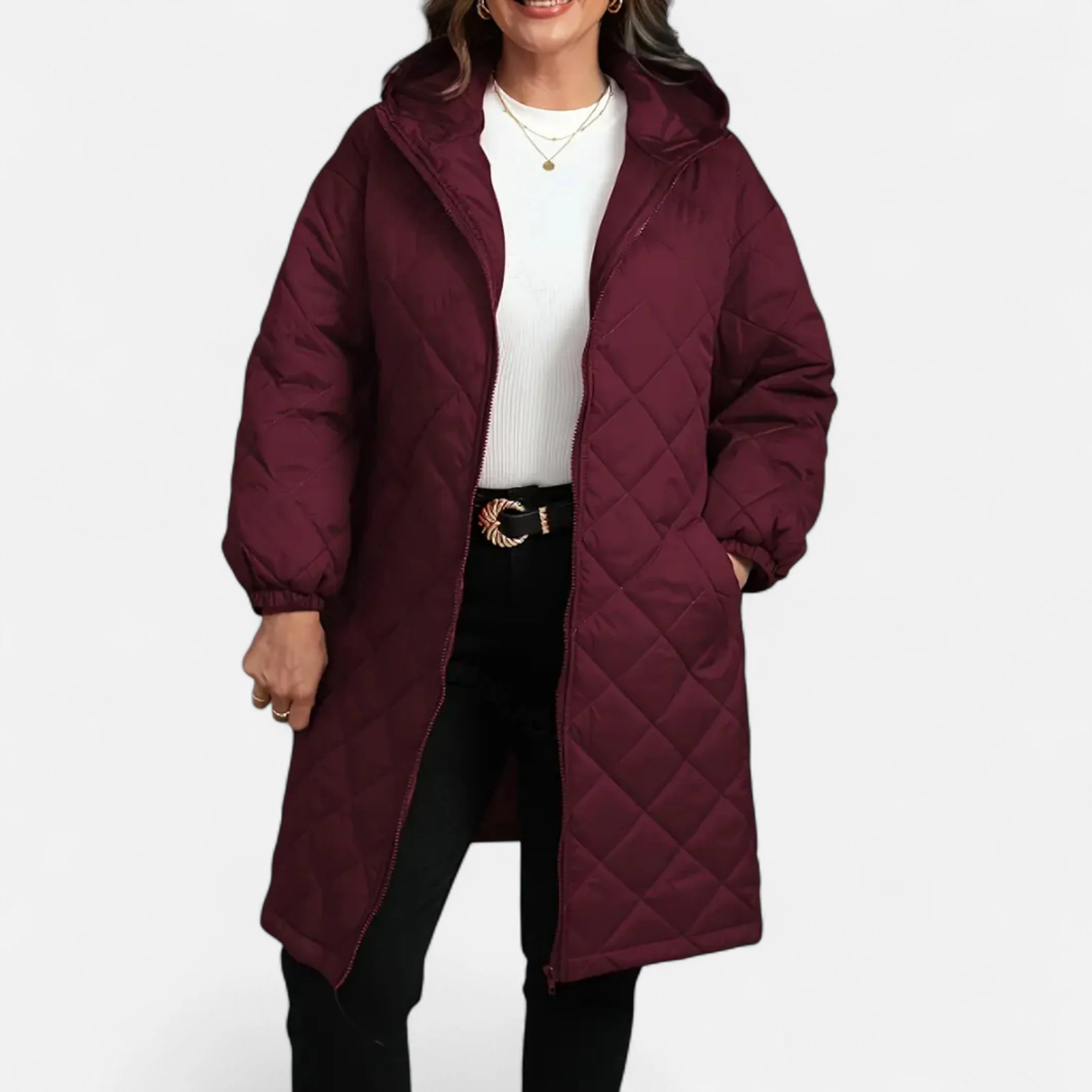 Ceylan Women’s Long Quilted Coat with Hood - Image 5