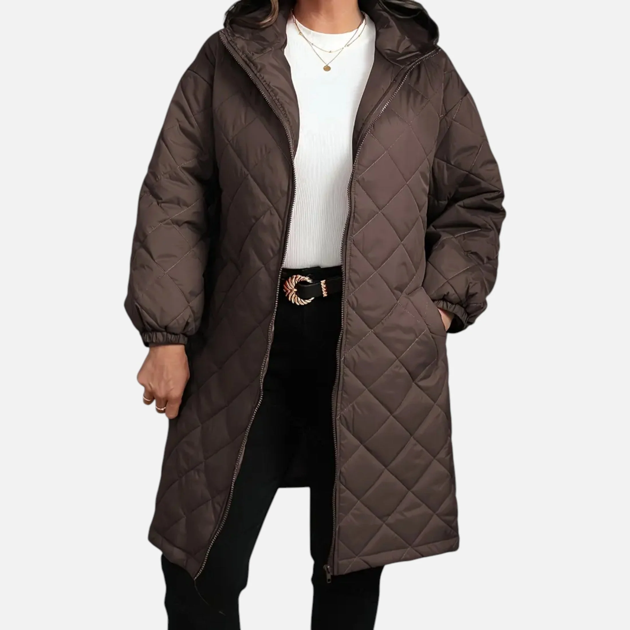 Ceylan Women’s Long Quilted Coat with Hood - Image 6