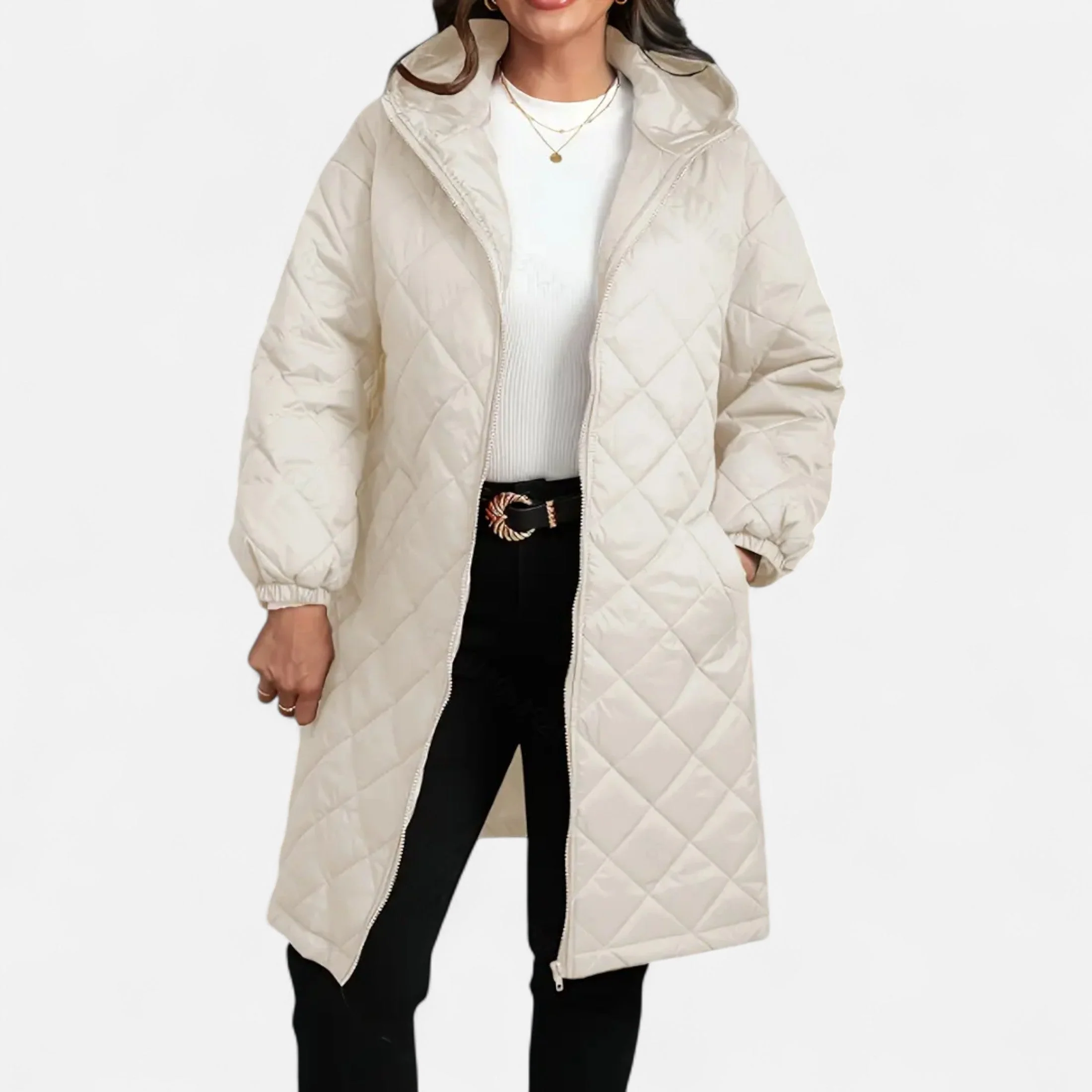 Ceylan Women’s Long Quilted Coat with Hood - Image 7