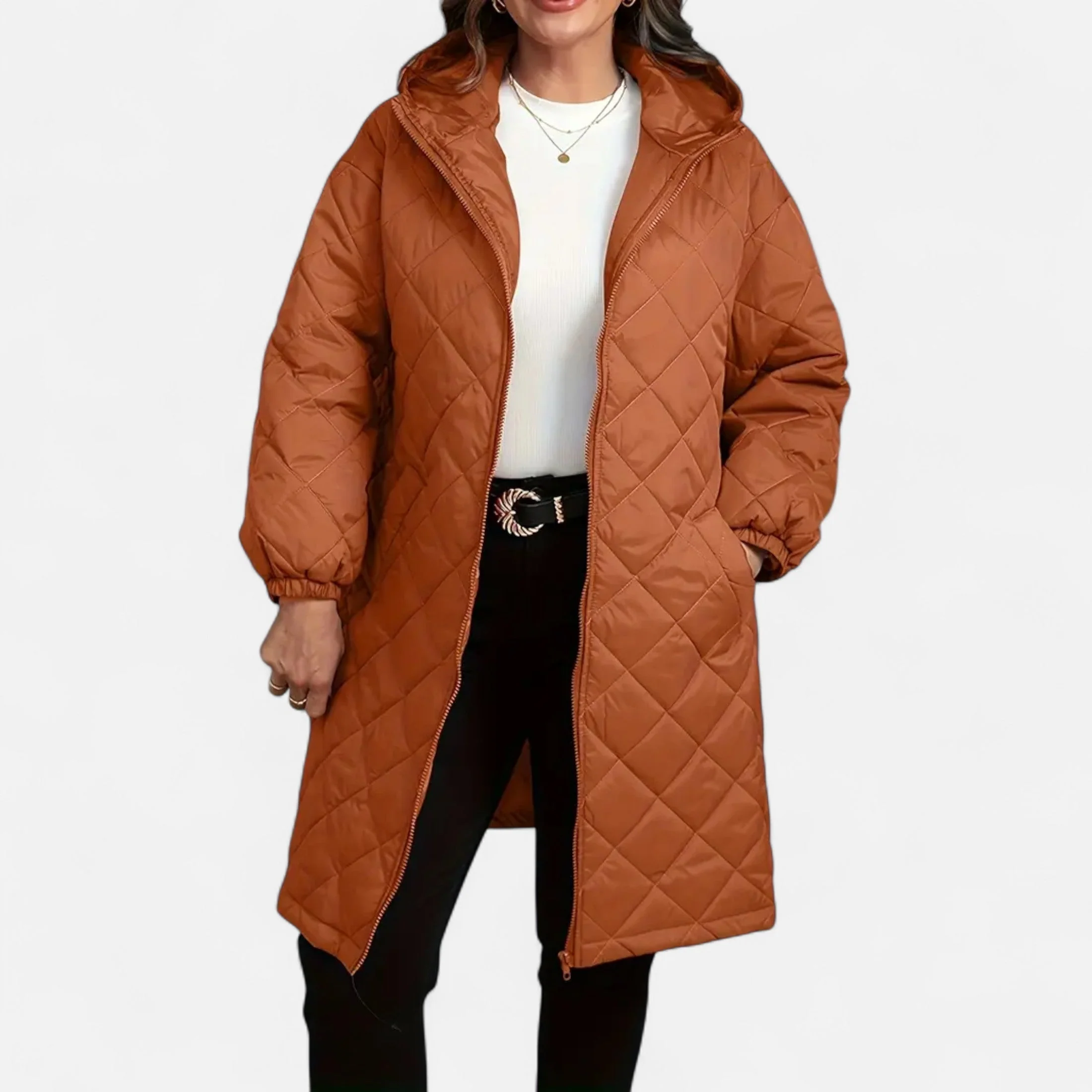 Ceylan Women’s Long Quilted Coat with Hood - Image 8