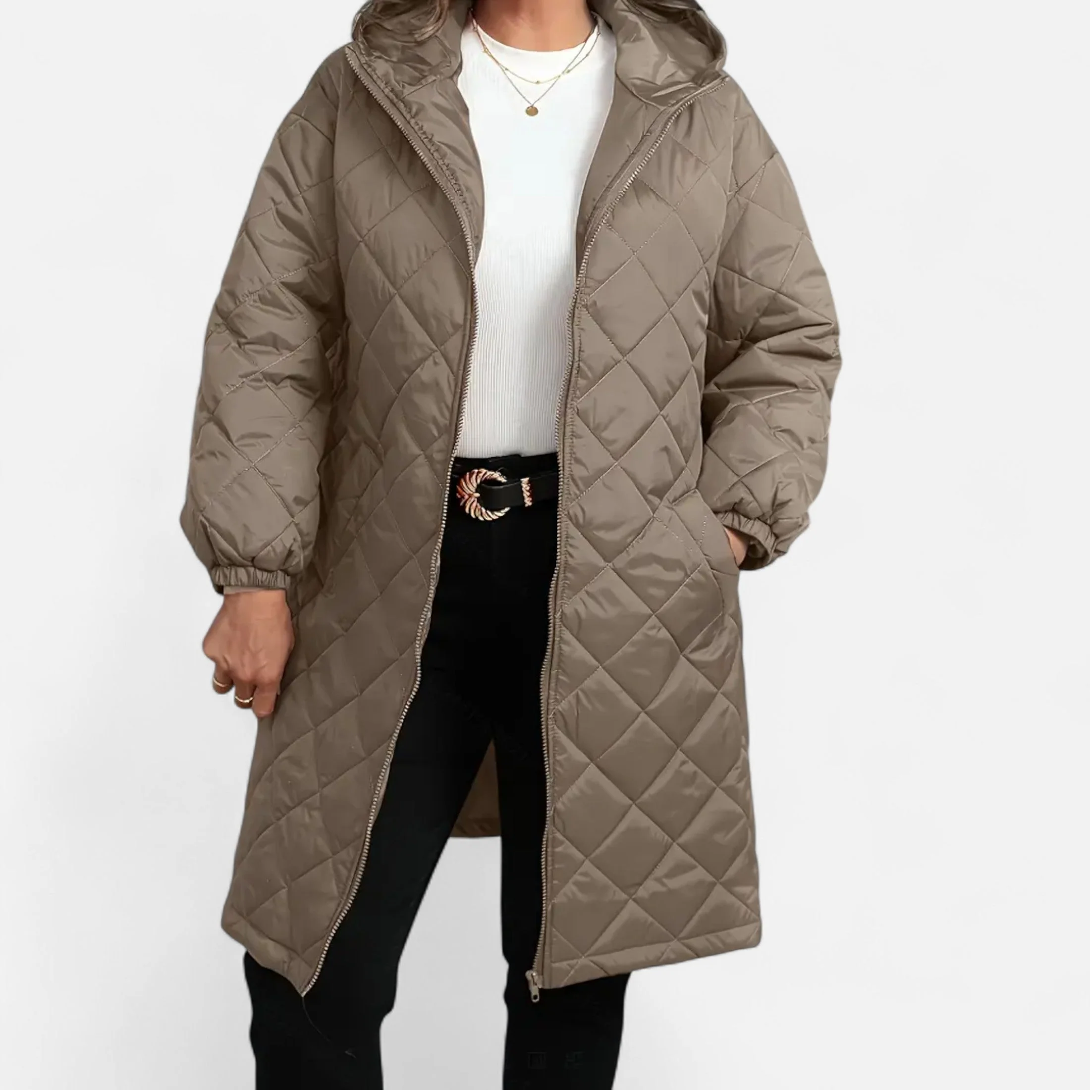 Ceylan Women’s Long Quilted Coat with Hood - Image 9