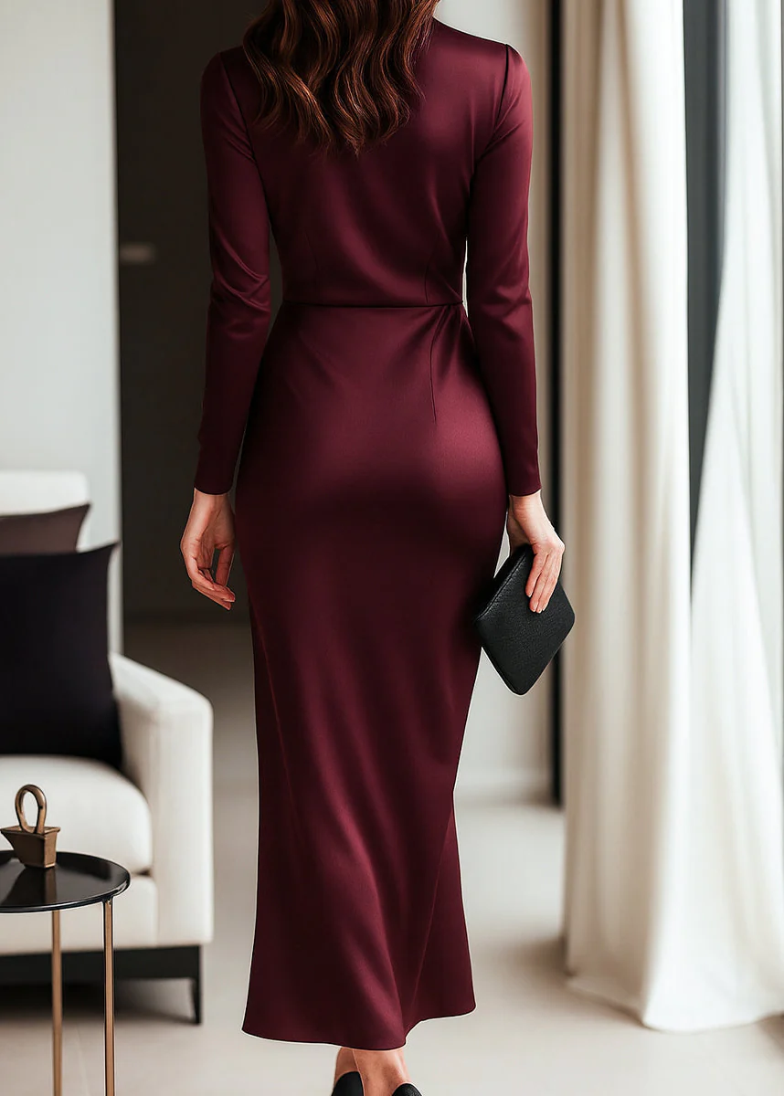 Ceylan Women’s Long Sleeve Satin Wrap Dress with Waist Tie Detail - Image 5