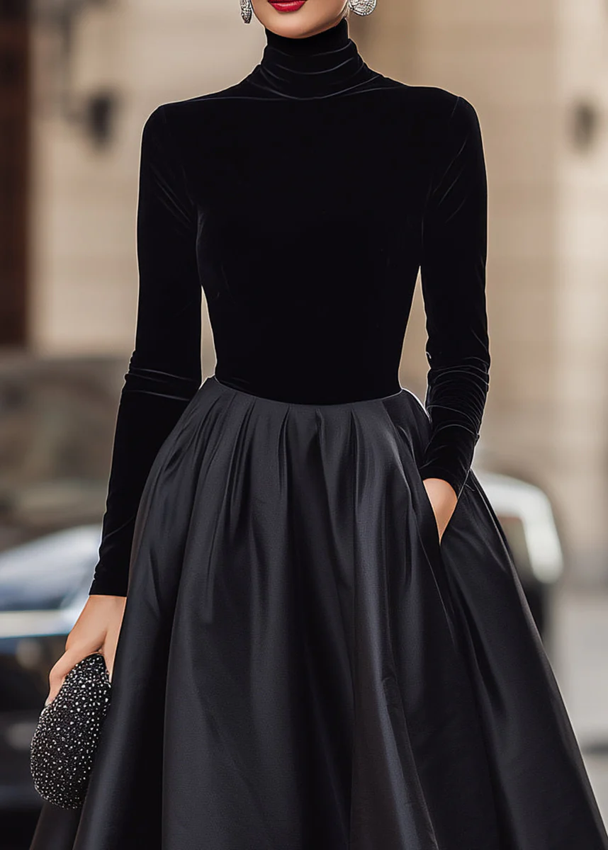Ceylan Women’s Long Sleeve Velvet Midi Dress with Satin Skirt - Image 2