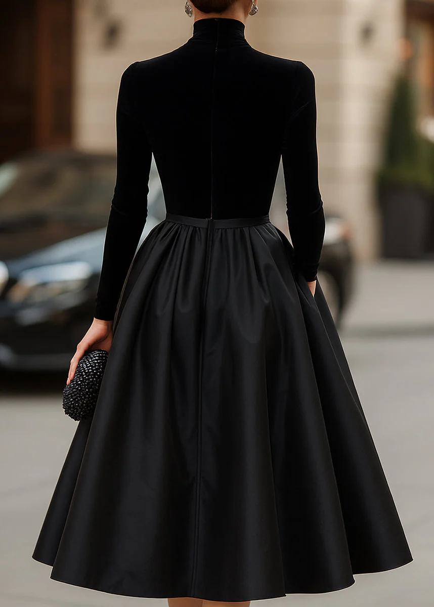 Ceylan Women’s Long Sleeve Velvet Midi Dress with Satin Skirt - Image 4
