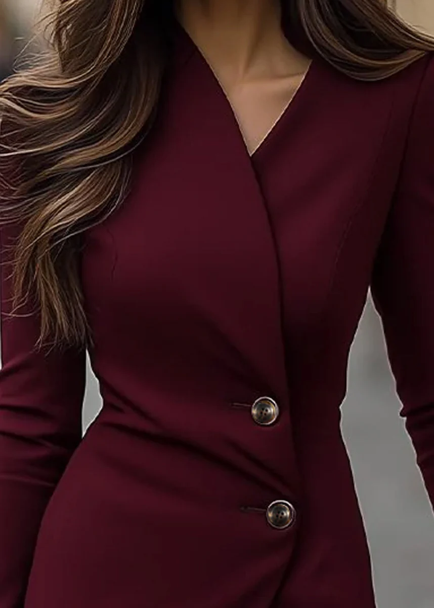 Ceylan Women’s Long Sleeve Wrap Midi Dress with Button Detail - Image 4