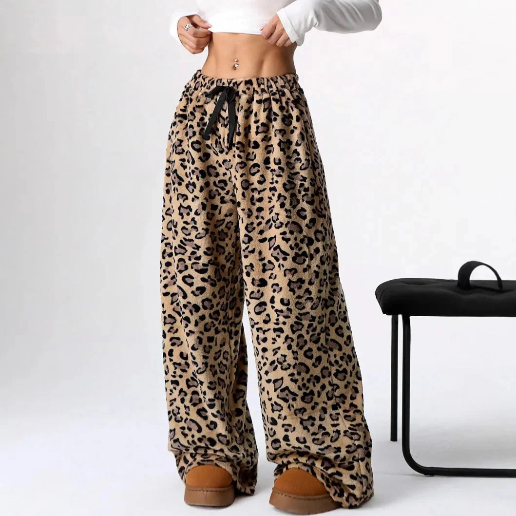 Ceylan Women¡¯s Lounge Pants Wide Leg Fleece Leopard Print - Image 3