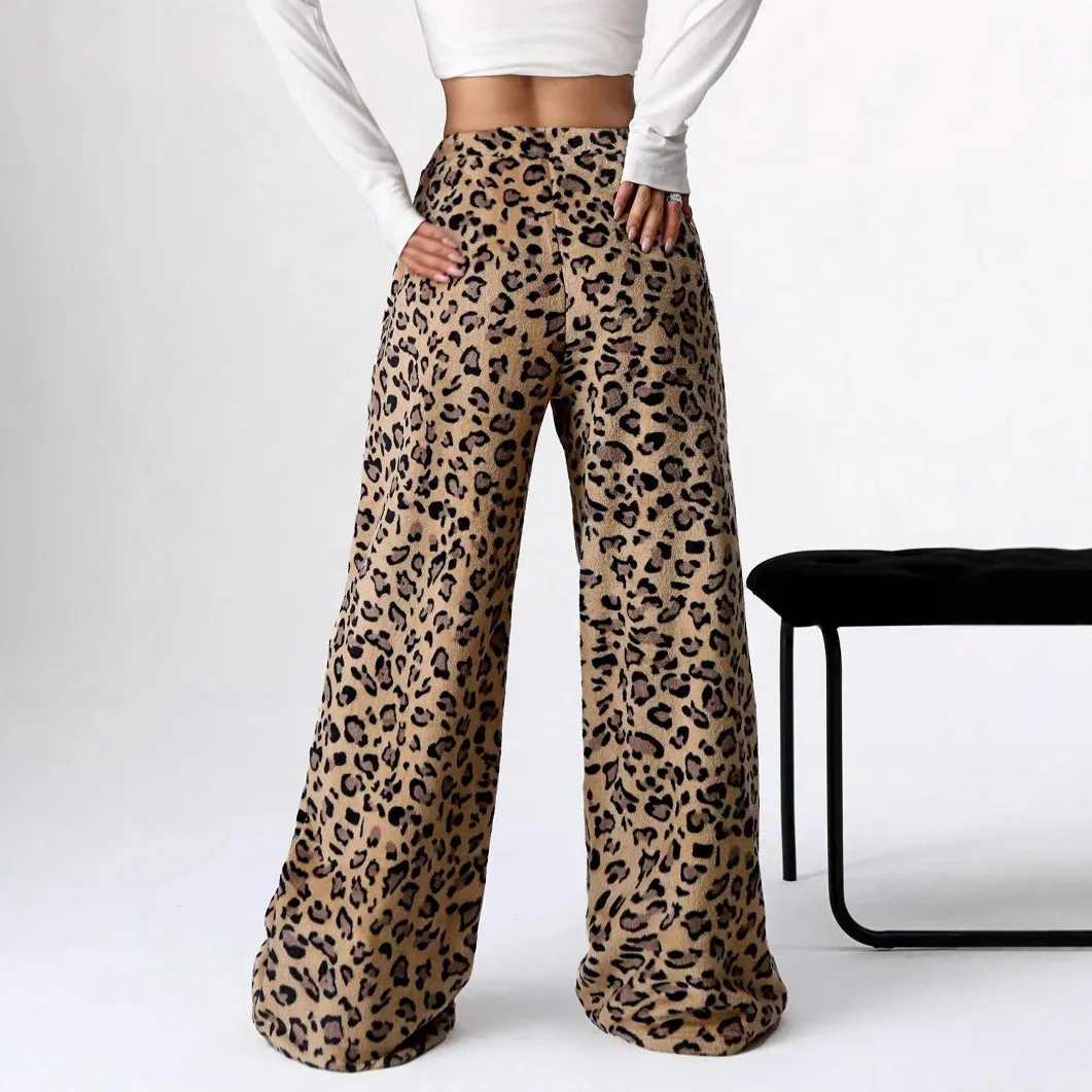 Ceylan Women¡¯s Lounge Pants Wide Leg Fleece Leopard Print - Image 4