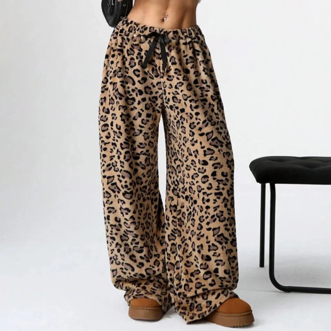 Ceylan Women¡¯s Lounge Pants Wide Leg Fleece Leopard Print - Image 5