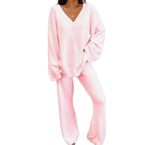 Ceylan Women’s Loungewear Set Ribbed V-Neck Top and Wide Leg Pants - Image 7