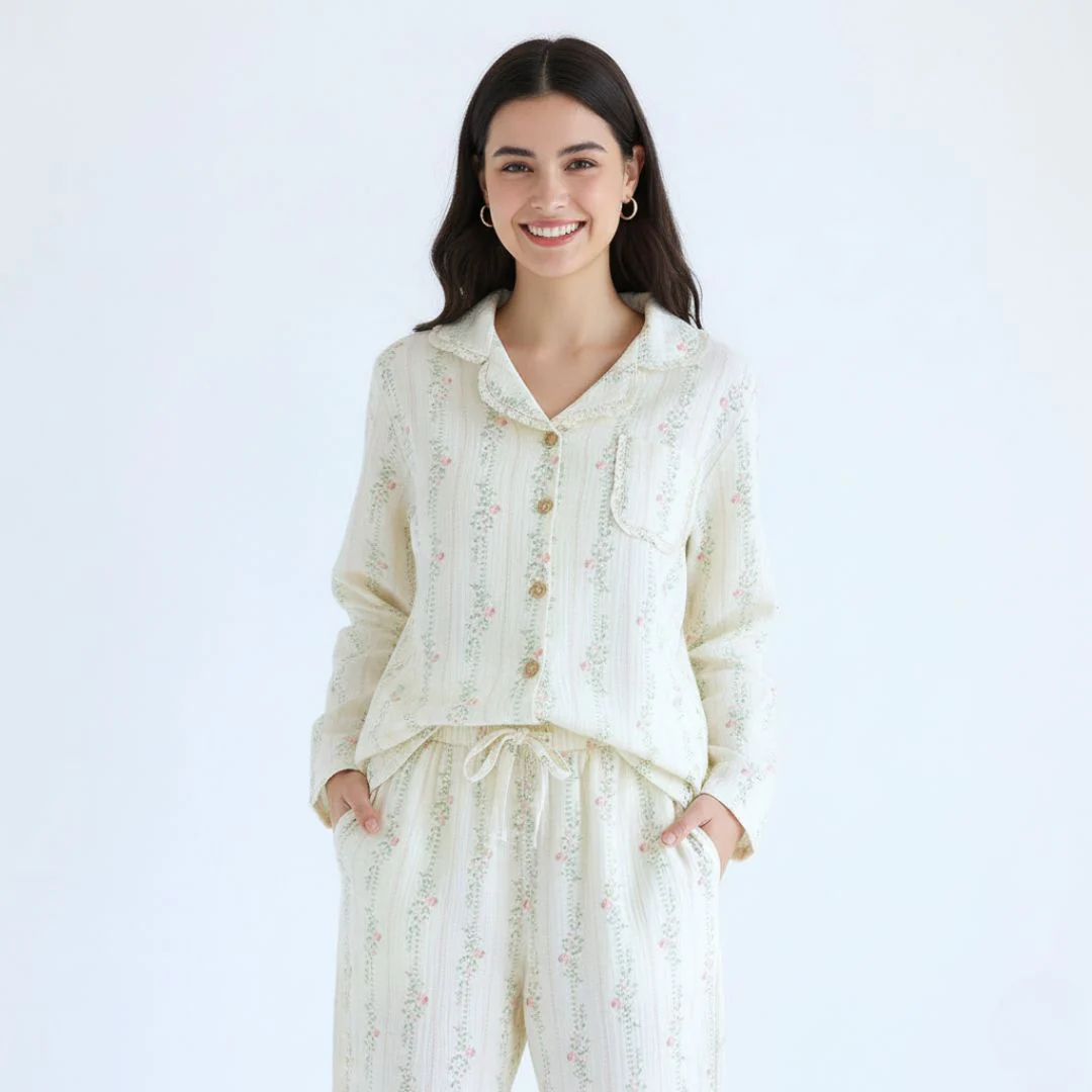 Ceylan Women’s Muslin Pajama Set Soft Cotton Gauze Lounge - Image 9