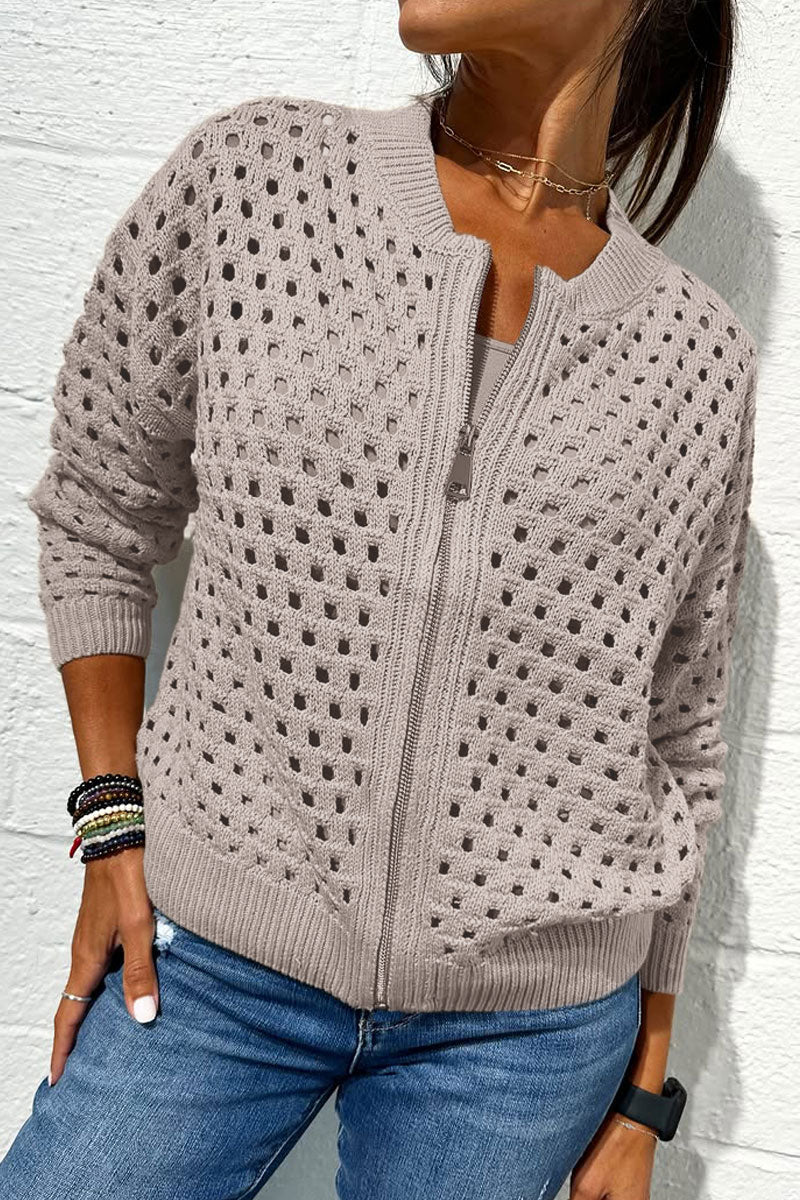 Ceylan Women’s Open-Knit Bomber Sweater with Zip-Front Closure - Image 3
