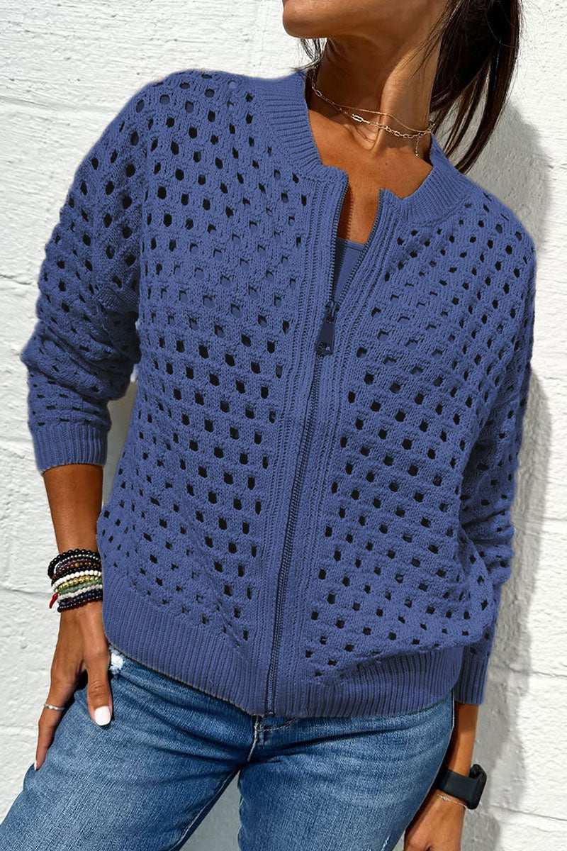 Ceylan Women’s Open-Knit Bomber Sweater with Zip-Front Closure - Image 4