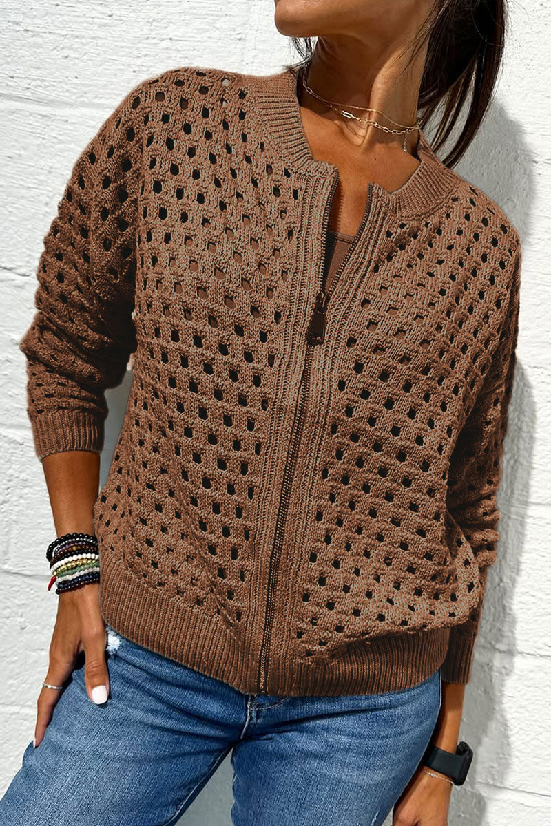 Ceylan Women’s Open-Knit Bomber Sweater with Zip-Front Closure - Image 5