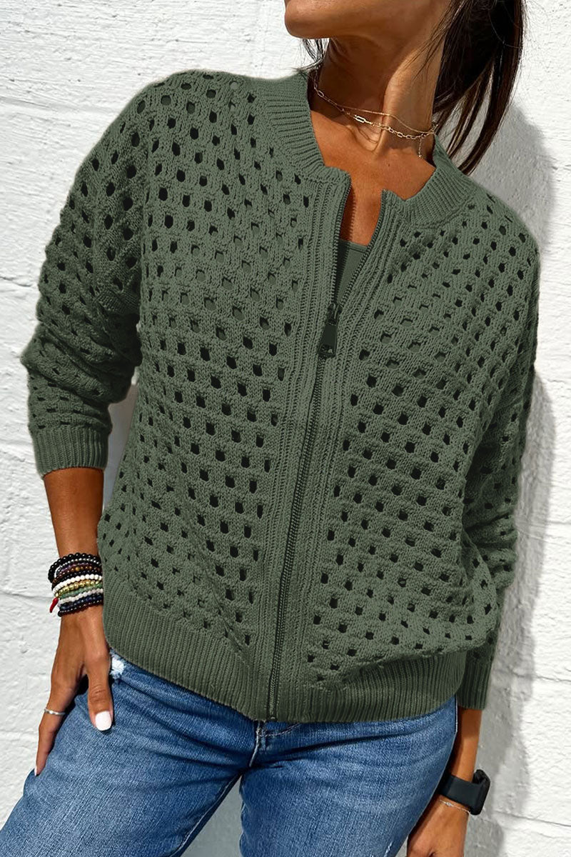Ceylan Women’s Open-Knit Bomber Sweater with Zip-Front Closure - Image 6