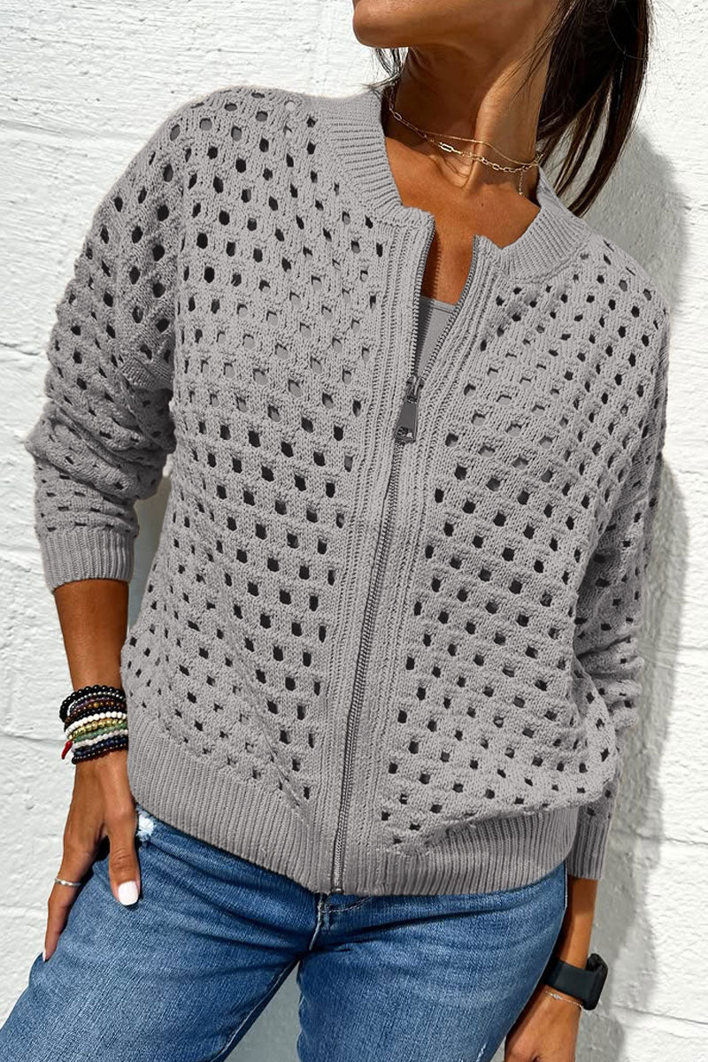 Ceylan Women’s Open-Knit Bomber Sweater with Zip-Front Closure - Image 7