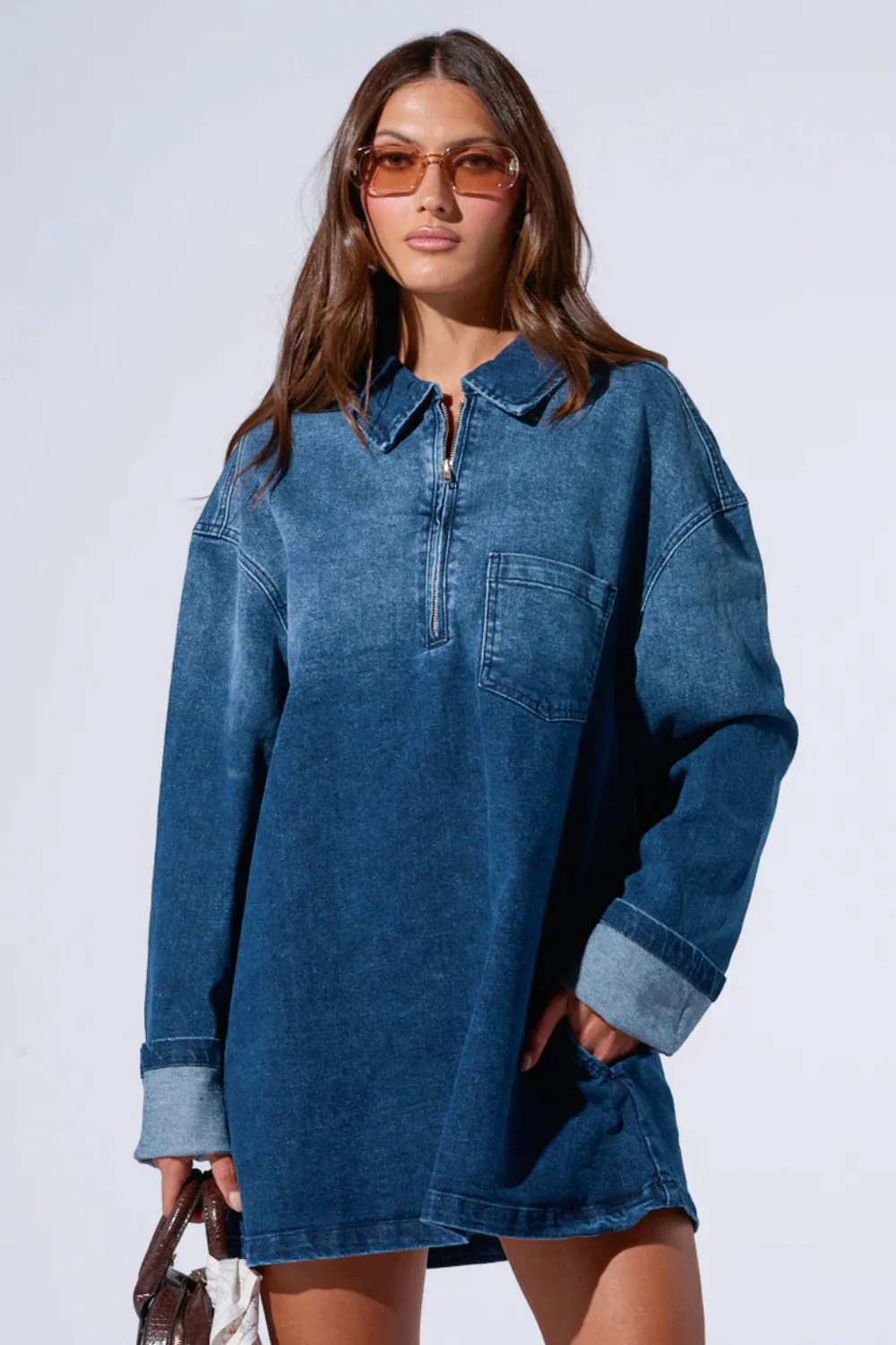 Ceylan Women’s Oversized Denim Shirt Dress with Pockets - Image 5
