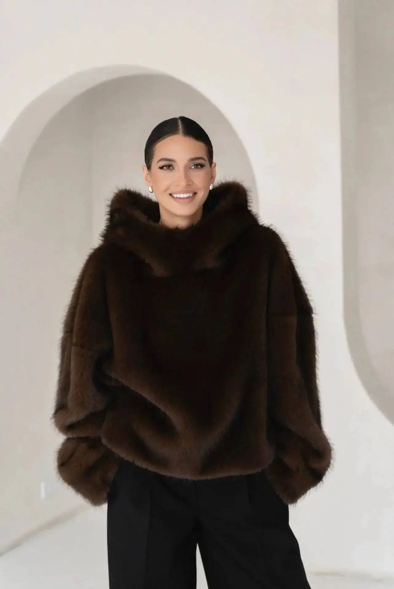 Ceylan Women’s Oversized Faux Fur Hoodie Plush Pullover - Image 3