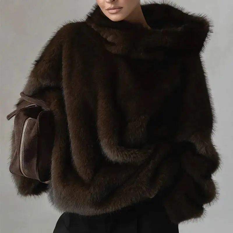 Ceylan Women’s Oversized Faux Fur Hoodie Plush Pullover - Image 5
