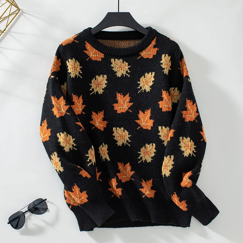 Ceylan Women’s Oversized Knit Sweater Maple Leaf Graphic - Image 3