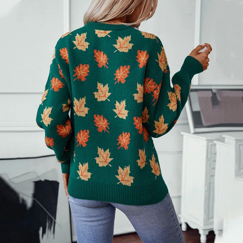 Ceylan Women’s Oversized Knit Sweater Maple Leaf Graphic - Image 5