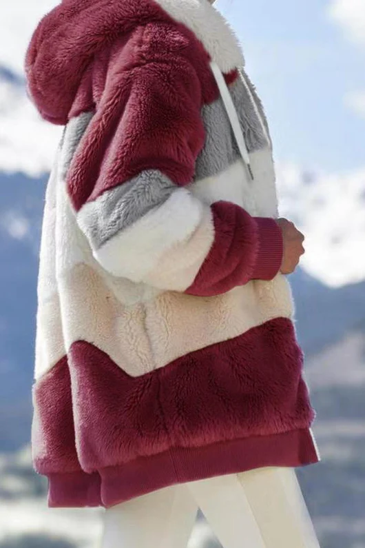 Ceylan Women¡¯s Oversized Teddy Jacket Striped Hooded Faux Fur Coat - Image 7