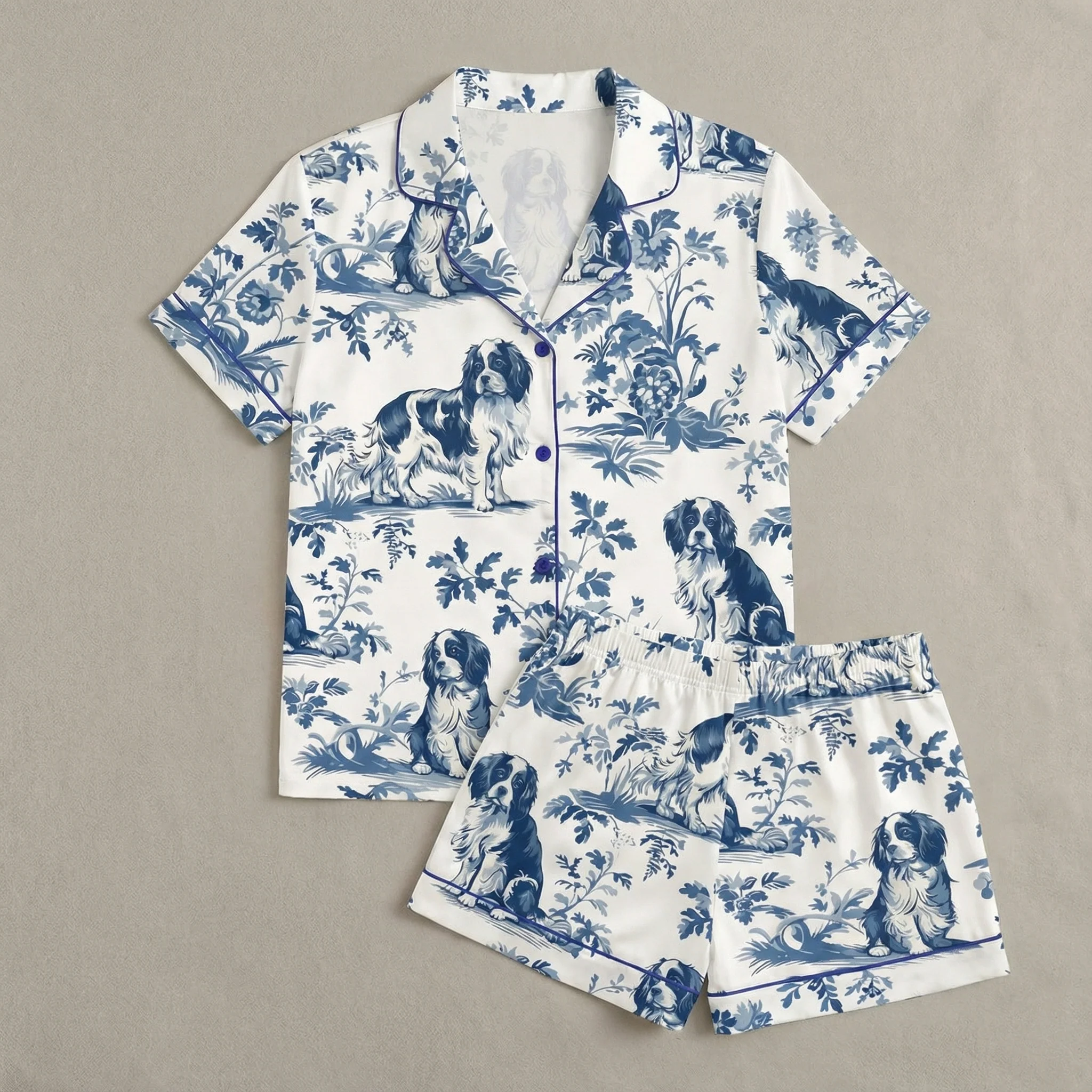 Ceylan Women’s Pajama Set King Charles Cavalier Print - Image 4