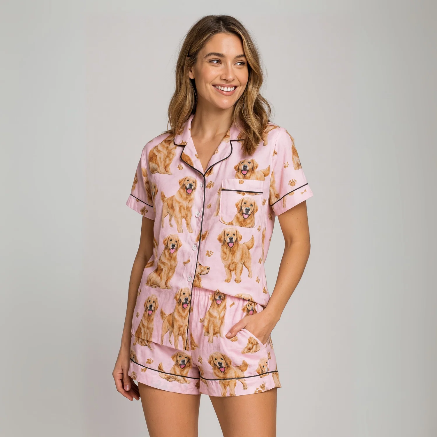 Ceylan Women¡¯s Pajama Set with Golden Retriever Print - Image 4