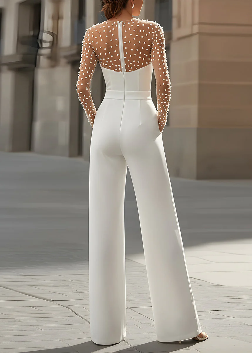 Ceylan Women’s Pearl Embellished Jumpsuit with Sheer Bodice - Image 2