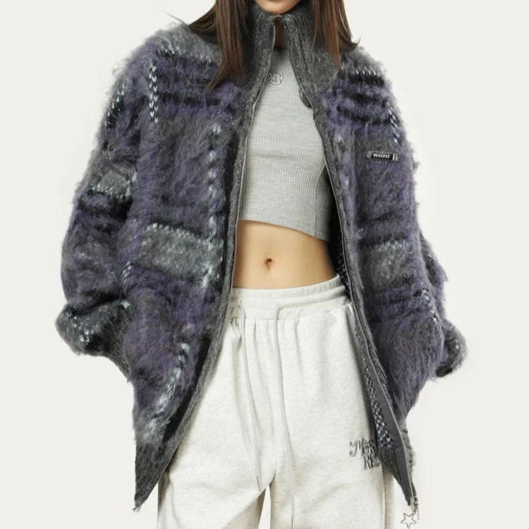 Ceylan Women’s Plaid Fuzzy Fleece Zip Up Winter Jacket - Image 7