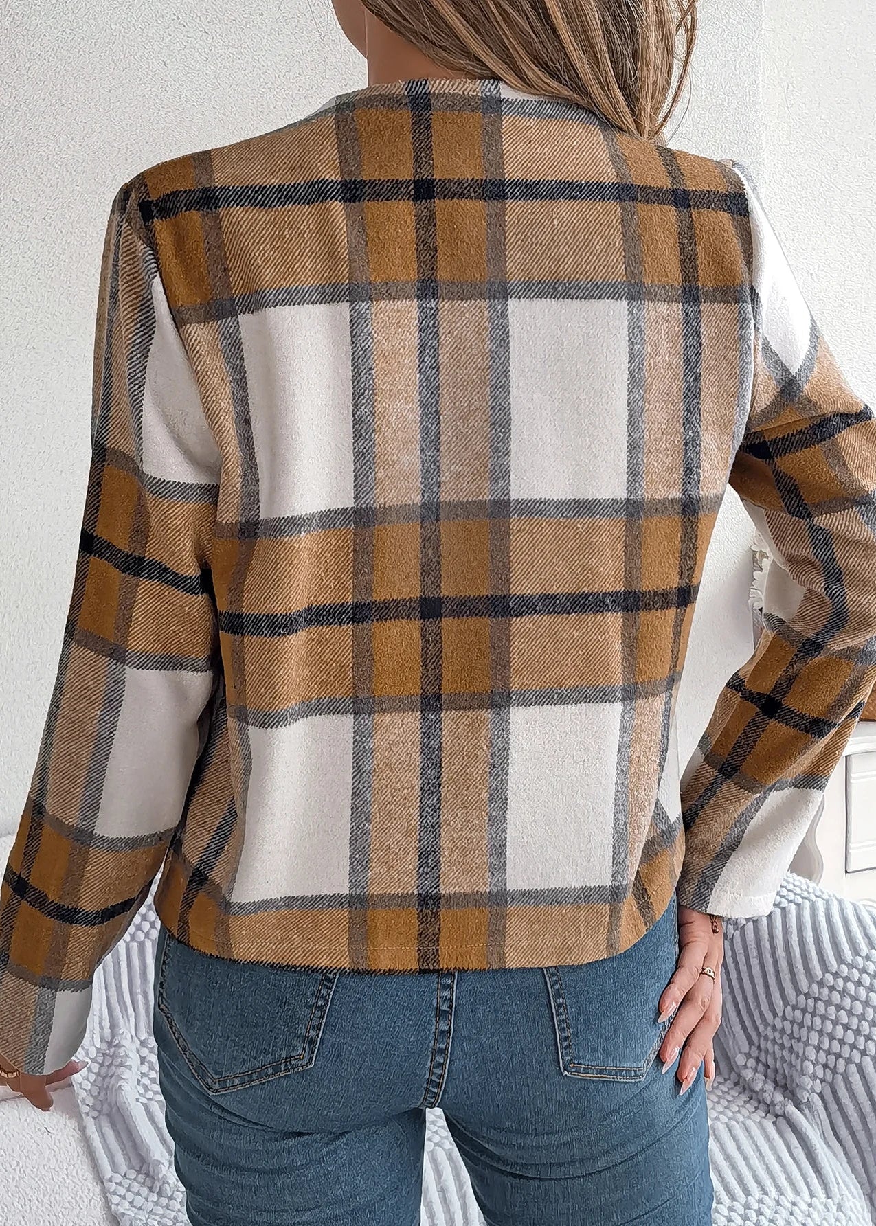 Ceylan Women¡¯s Plaid Open Front Jacket Smart Casual Fit - Image 6