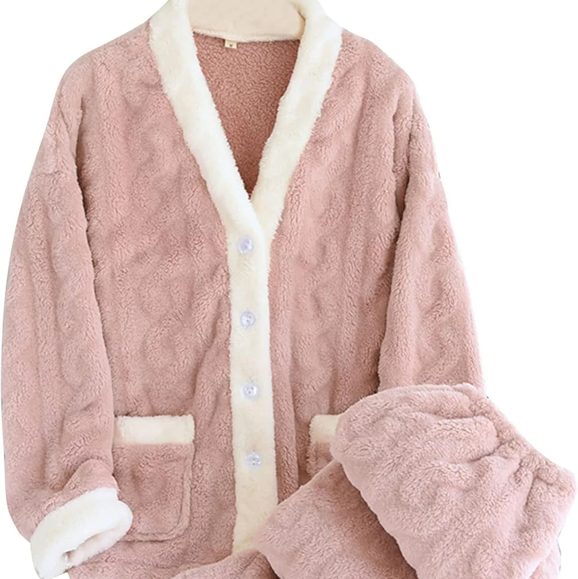 Ceylan Women’s Plush Pajama Set with Contrast Fleece Trim - Image 3