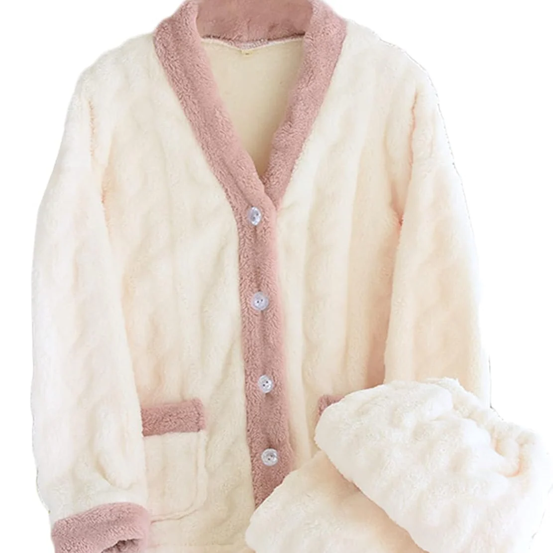 Ceylan Women’s Plush Pajama Set with Contrast Fleece Trim - Image 6
