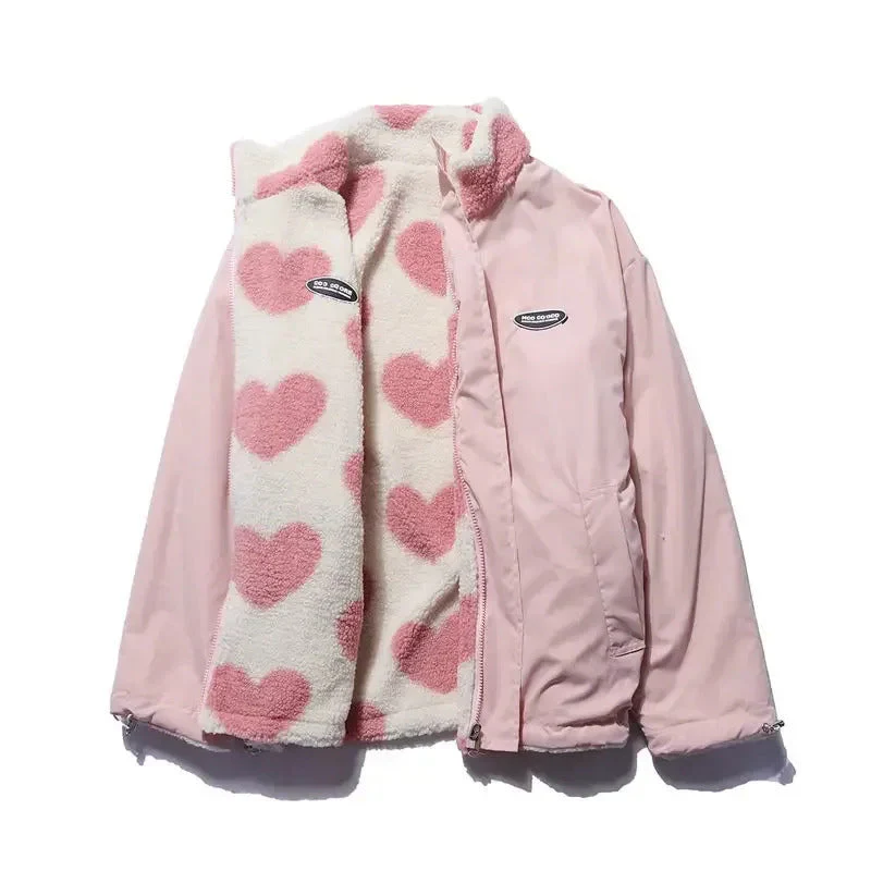 Ceylan Women¡¯s Reversible Heart Fleece Jacket Oversized - Image 3