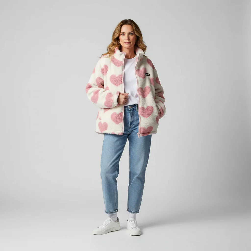 Ceylan Women¡¯s Reversible Heart Fleece Jacket Oversized - Image 4