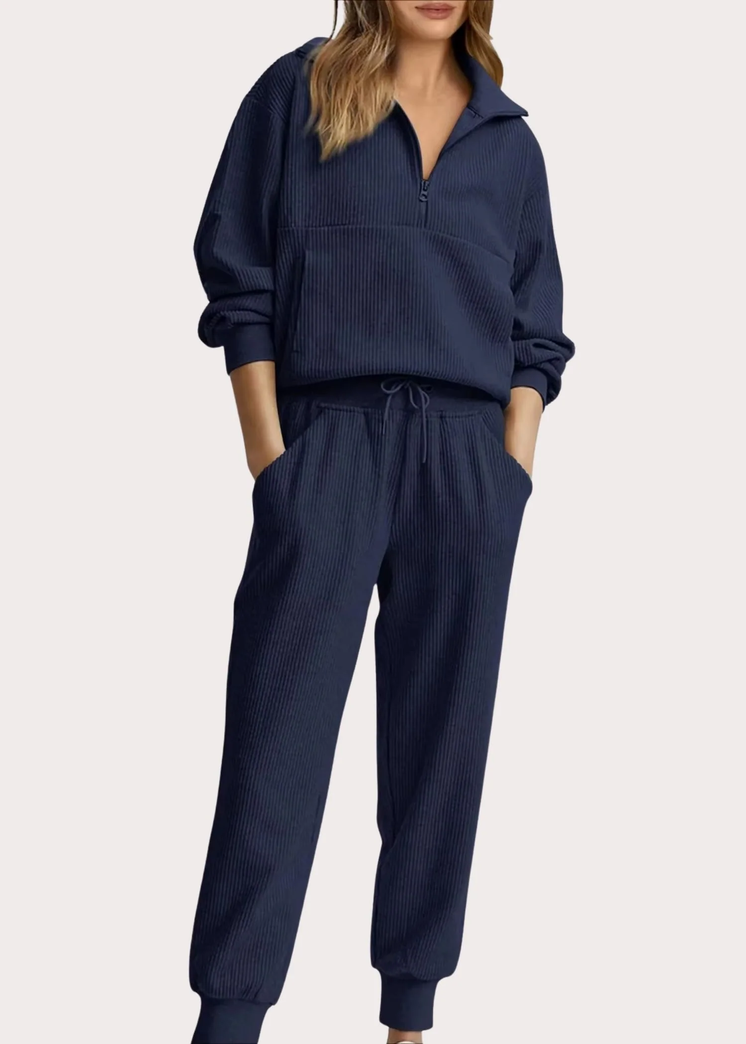 Ceylan Women's Ribbed Half Zip Sweatshirt and Joggers Set - Image 5