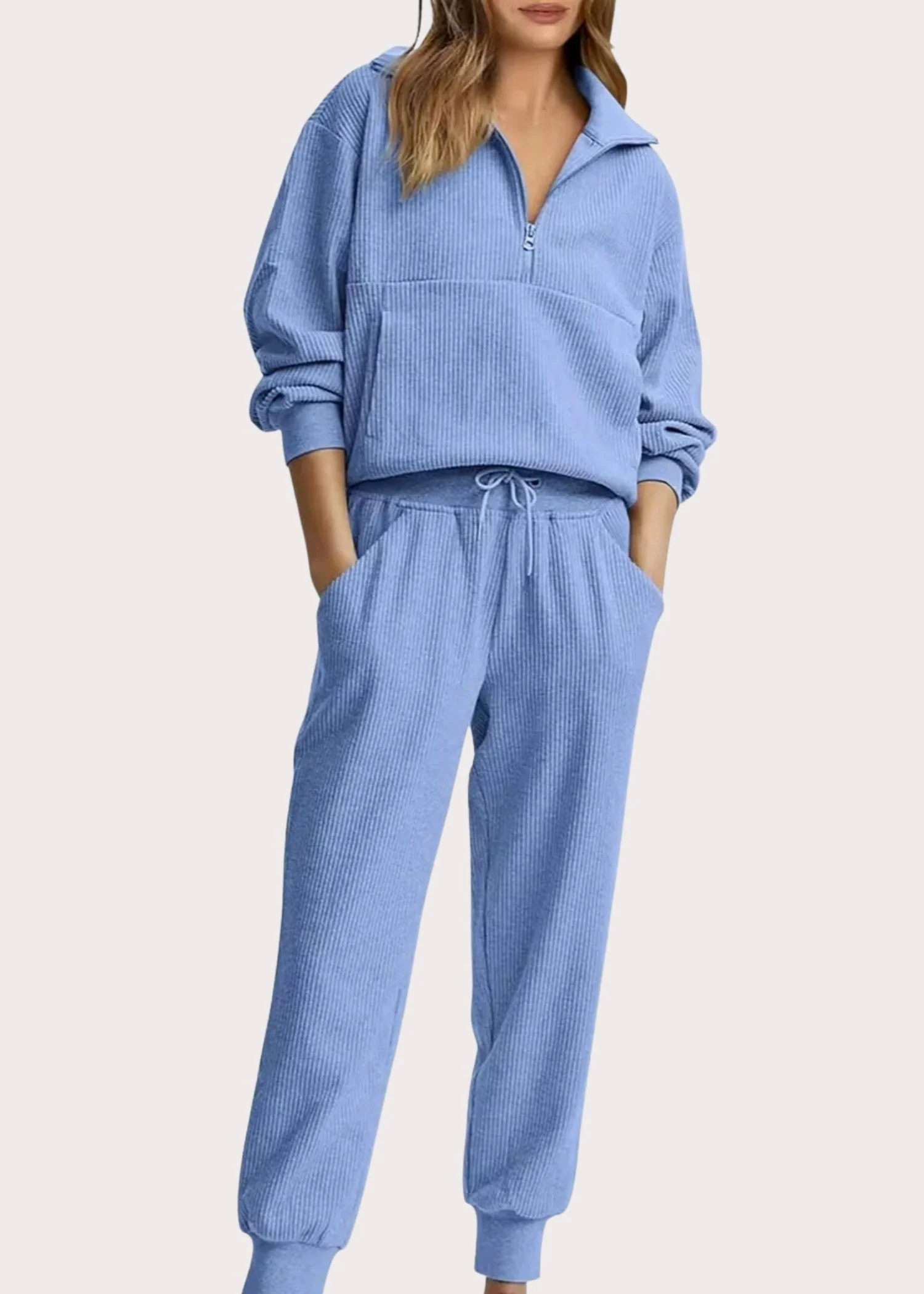 Ceylan Women's Ribbed Half Zip Sweatshirt and Joggers Set - Image 7