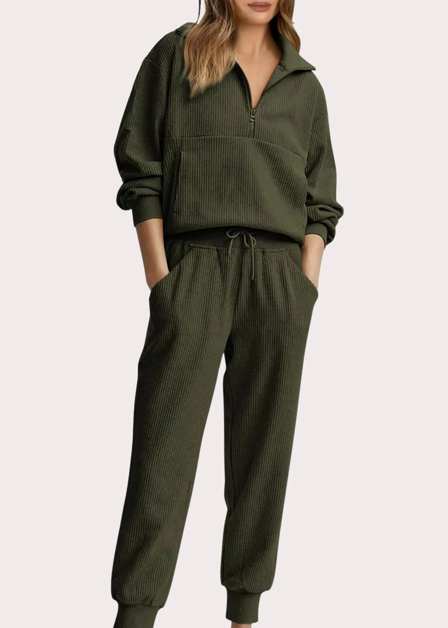 Ceylan Women's Ribbed Half Zip Sweatshirt and Joggers Set - Image 8