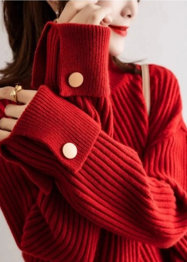 Ceylan Women¡¯s Ribbed Knit Funnel Neck Wide Cuff Sweater - Image 4