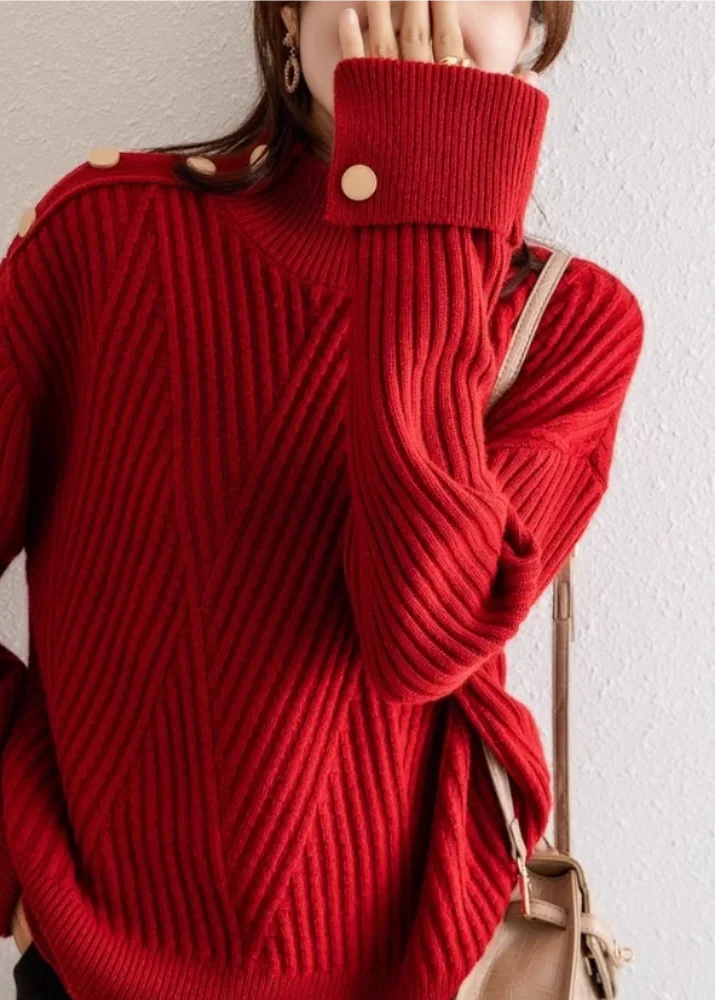 Ceylan Women¡¯s Ribbed Knit Funnel Neck Wide Cuff Sweater - Image 8