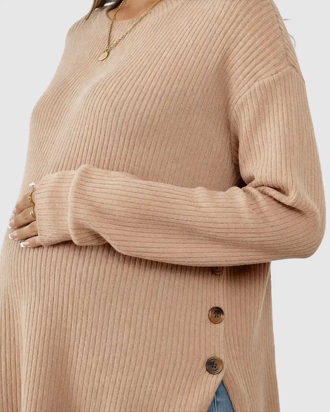 Ceylan Women's Ribbed Maternity Tunic Sweater Empire Waist - Image 11