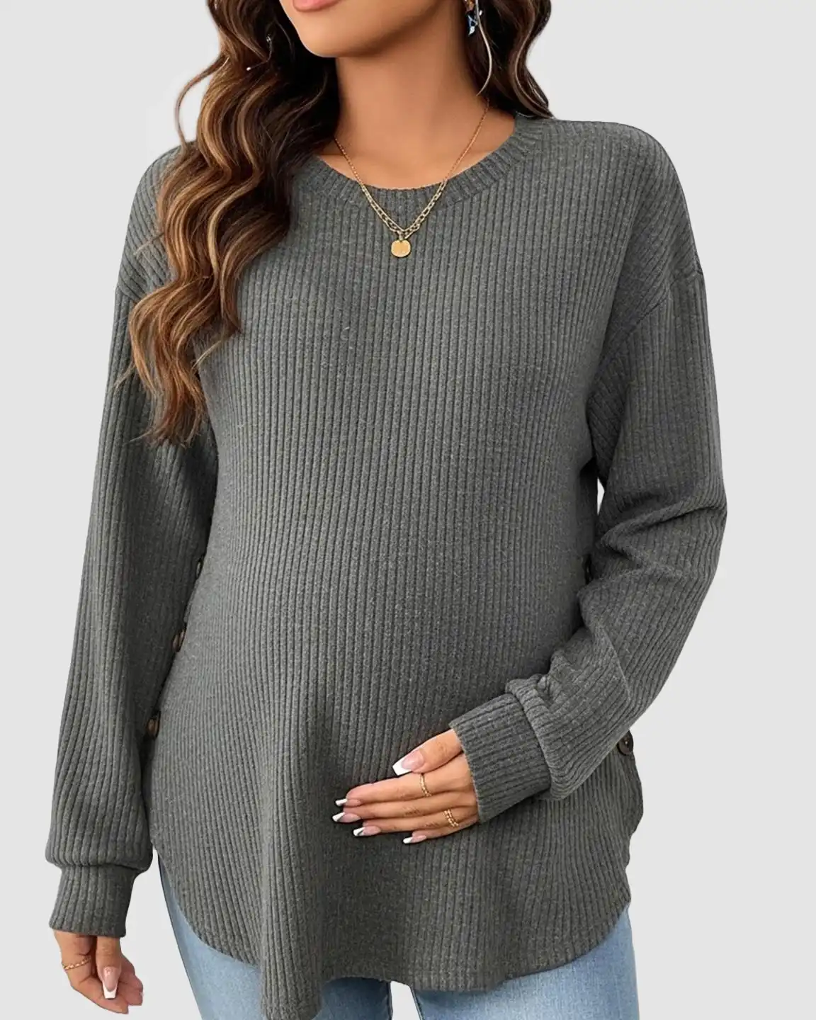 Ceylan Women's Ribbed Maternity Tunic Sweater Empire Waist - Image 12
