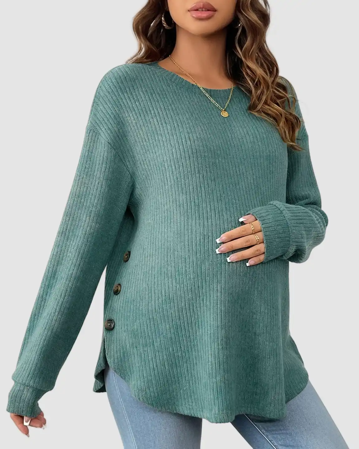 Ceylan Women's Ribbed Maternity Tunic Sweater Empire Waist - Image 13